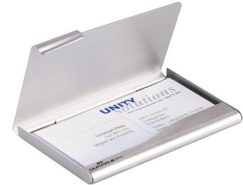 Porta cartoes durable aluminio capacidade 20 cartoes de visitas 55x90 mm cor prata 100x65 mm , Durable , 78345 , 4005546224404